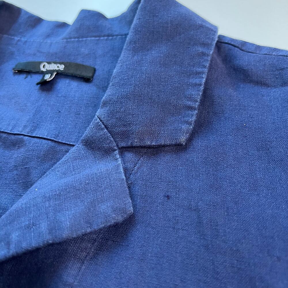 Quince Women's 100% Linen Classic Navy Blue Button Down Shirt Minimalist Size M - Picture 15 of 16